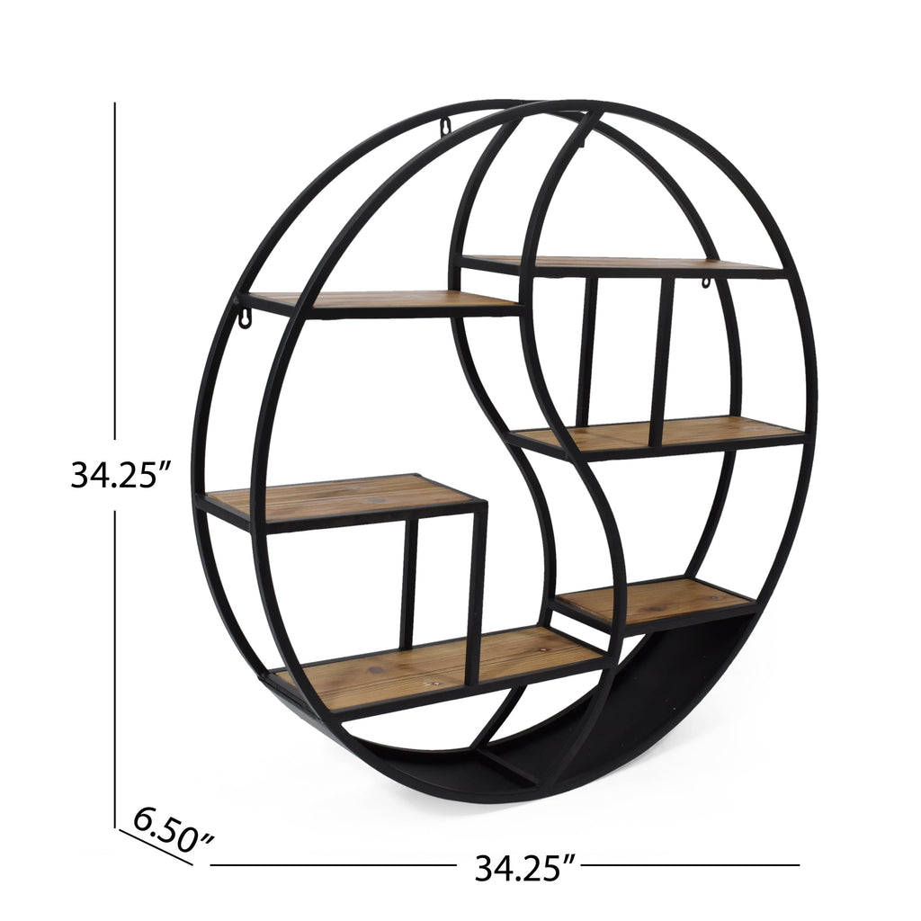 GDF Studio Circular Iron Floating Shelf, 6.50" x 34", Black
