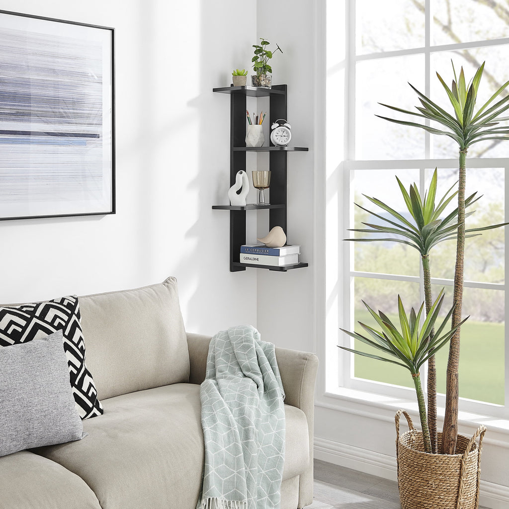 Danya B. Alvar Corner 4-Tier Floating Ledge Column Wall Shelf - Black
