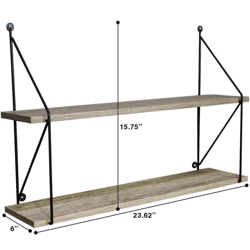 Sorbus Floating Shelf with Metal Brackets, 24"L x 6" W x 16" H Wall Mounted Rustic Wood Wall Storage