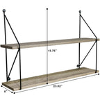 Sorbus Floating Shelf with Metal Brackets, 24"L x 6" W x 16" H Wall Mounted Rustic Wood Wall Storage
