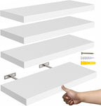 16’’White Floating Shelves for Wall Set of 4,Rustic Wood Shelf for Room Decor/Storage/Display,Small Bookshelf,Wall Mounted Hanging Shelves for Bedroom, Bathroom, Living Room, Kitchen