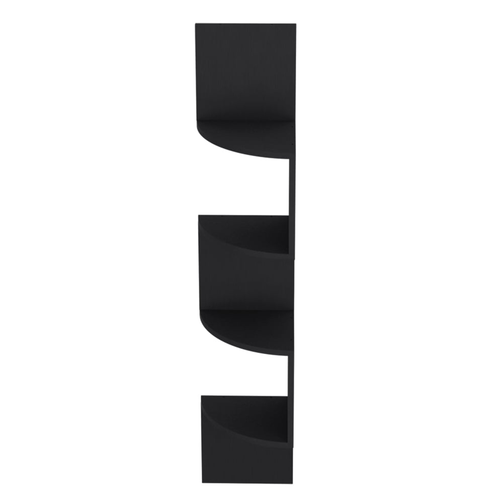 Lisonu Modern 4-Tier Wall Shelf, Black Vertical Floating Bookshelf for Living Room, Space-Saving Display Shelf, Engineered Wood