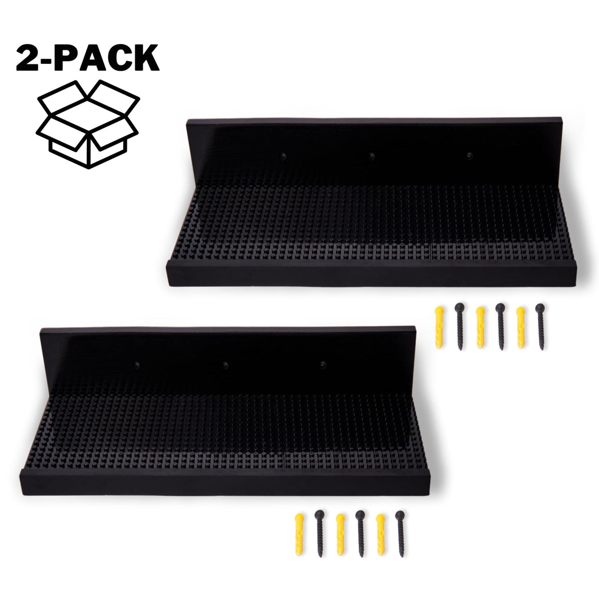 BrickMaster Displays 16 x 16-Inch 1-Tier Floating Shelves - Lego Display Shelf, Black 2-Pack
