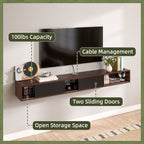 ​​FloatiCasa 78" Floating TV Stand Wall Mounted Floating TV Shelf for TVs up to 78" Entertainment Center with Sliding Doors & Cable Management