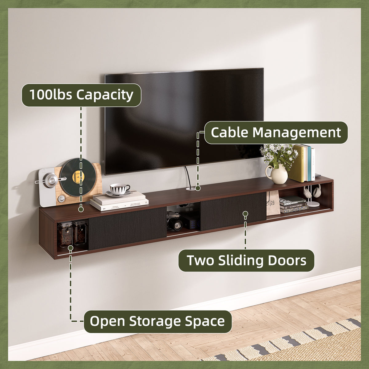 ​​FloatiCasa 78" Floating TV Stand Wall Mounted Floating TV Shelf for TVs up to 78" Entertainment Center with Sliding Doors & Cable Management