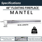 SHYFOY 48" Fireplace Mantel Mirrored Floating Shelf with Faux Diamond Inlay Accent Shelf for Wall Decor