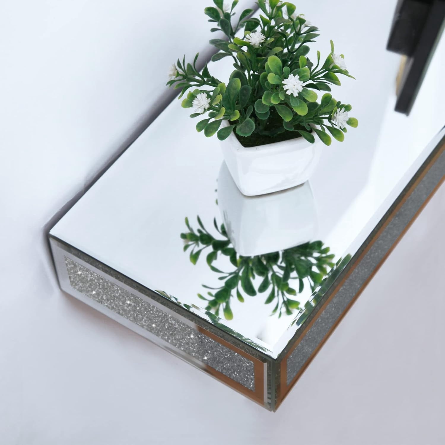 SHYFOY 15"x5.9" Glitter Glass Mirrored Floating Shelves (Set of 2)