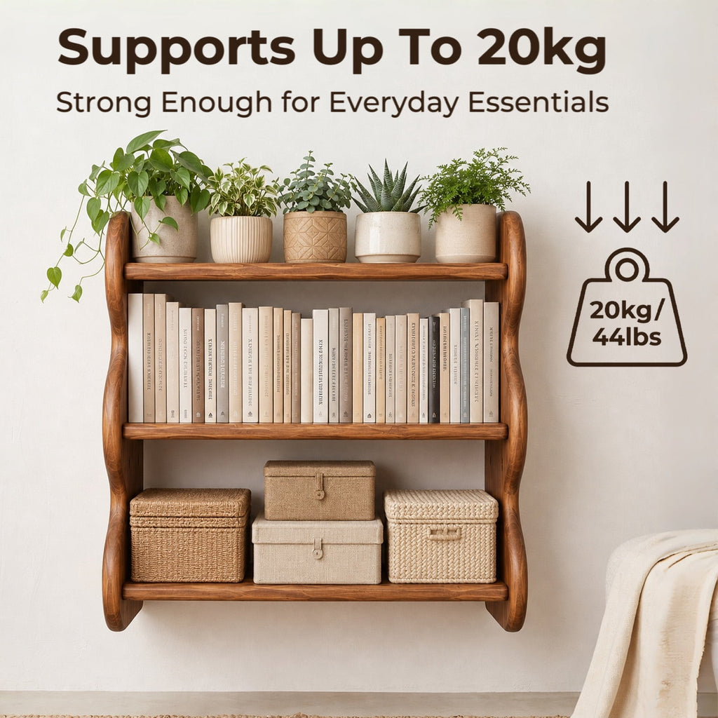 iFaveorr Solid Wood Floating Shelves for Wall 3-Tier, Rustic Wall Shelves Wall Mounted Storage Rack, Farmhouse Decor Floating Shelves Display for Apartment, Living Room and Bedroom