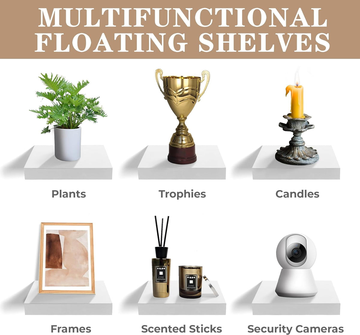 Sorbus Square Floating Shelf for Wall - 3 Small Shelves with Invisible Mounting Brackets for Living Room Decor, Bedroom, Bathroom Decor, Home & Kitchen - 9" Wall Shelf to Display Photos Trophies