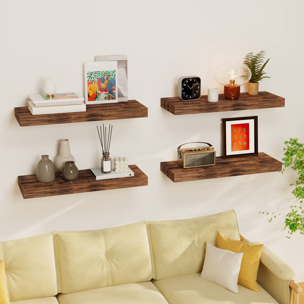 Fairy 15.8in Floating Shelves, Set of 6 Wood Shelves, Farmhouse Shelf Wall Decor, Brown