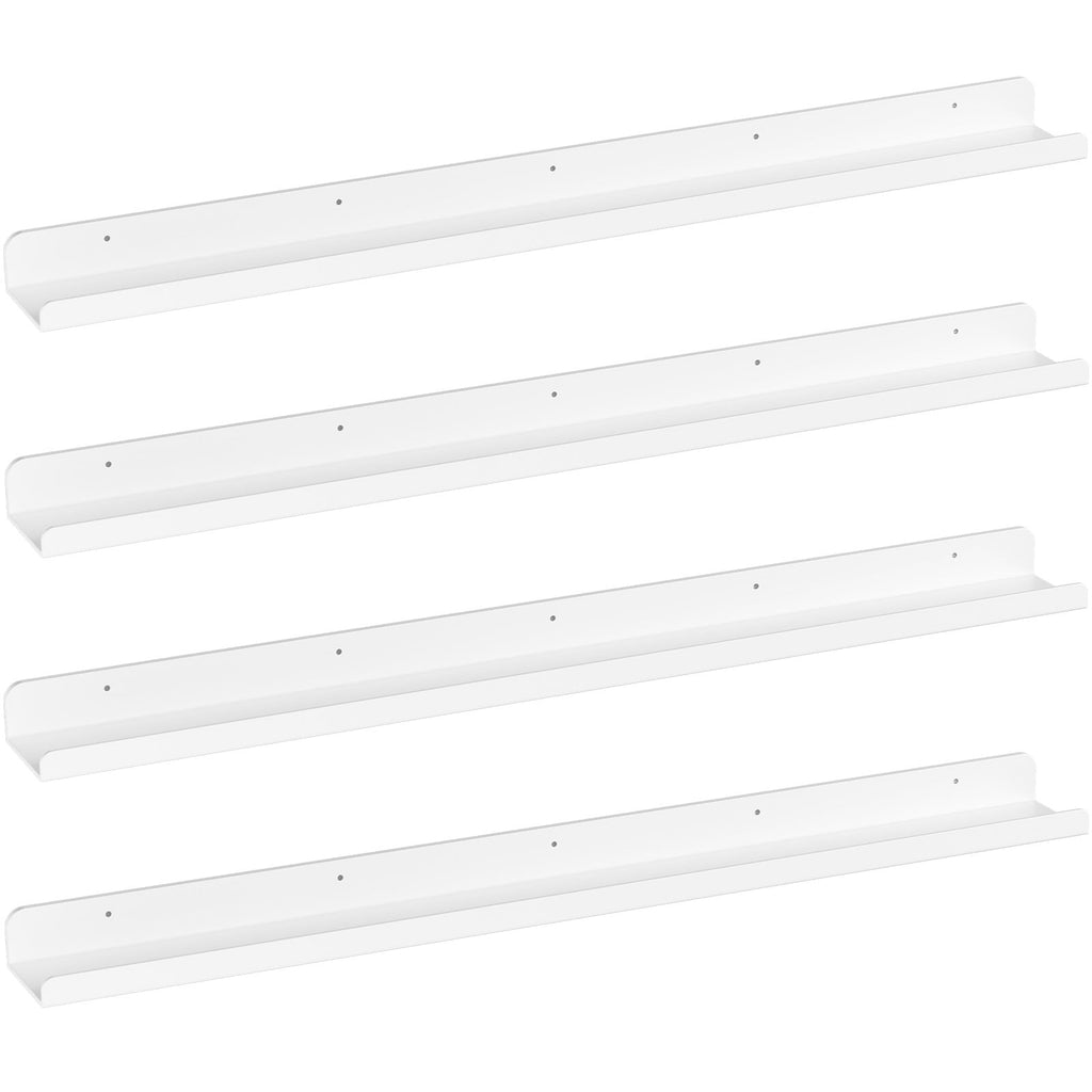 Floating Nursery Book Shelves for Wall Set of 4, 36 inch White Long Kids Bookshelf, Kids Room Bedroom Study Storage Display Organizer Decor