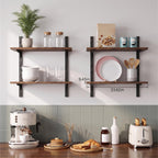 Mifurn 2-Tier Floating Shelves for Wall, 18.9" Adjustable Wall Track Wood Shelves, Rustic Brown