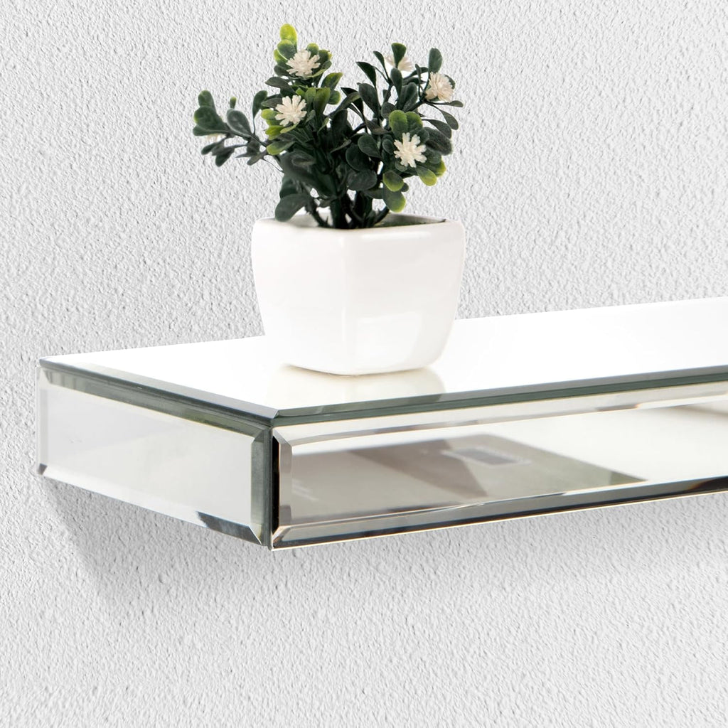 SHYFOY Mirrored Floating Shelves for Wall Set of 3 Glass Wall Shelves for Bathroom Decor, Wall Mounted Shelves for Living Room Kitchen
