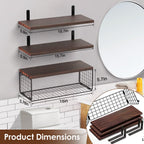 Rustic Floating Shelves, Moclever 2.75lbs Wall Mount Wooden Bathroom Floating Shelves with Basket