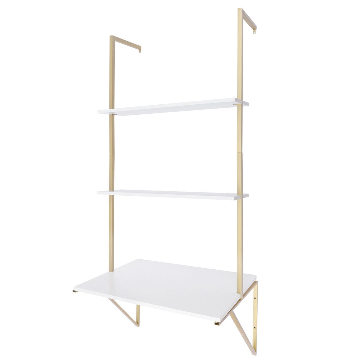 Miumaeov 3 Tier Ladder Shaped Desk Wall Mounted Shelf Floating Hanging Display Rack for Laundry Room Bathroom Kitchen Bedroom Office Gold