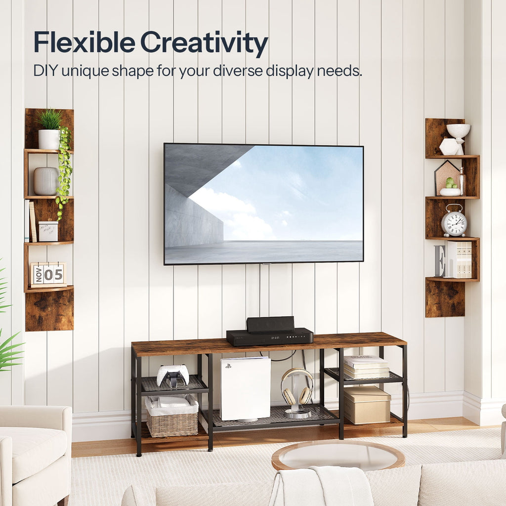 HOOBRO Corner Shelf Wall-Mounted, Set of 2 Floating Corner Shelves for Wall, 4-Tier Corner Bookshelves for Living Room, Bedroom, Bathroom, Home Office, Rustic Brown BF25BJP201