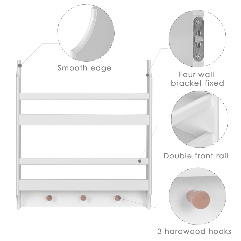 STAROUS 2-Tier Hanging Bookshelves for Wall Decor and Storage Floating Nursery Book Shelves with Hooks, Wall Mounted Baby Book Shelf
