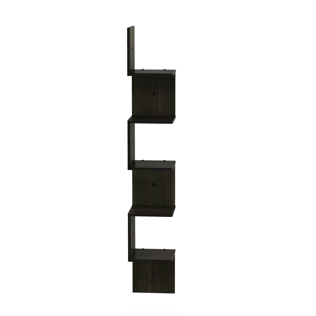 Furinno 5 Tier Wall Mount Floating Corner Square Shelf, Espresso