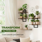 MEHOOM 2-Pack 2-Tier Floating Shelves for Wall, 15" Wall-Mounted Plant Shelves with Heavy-Duty Metal Frame, Rustic Brown Storage Shelves for Living Room, Bedroom, Bathroom and Kitchen