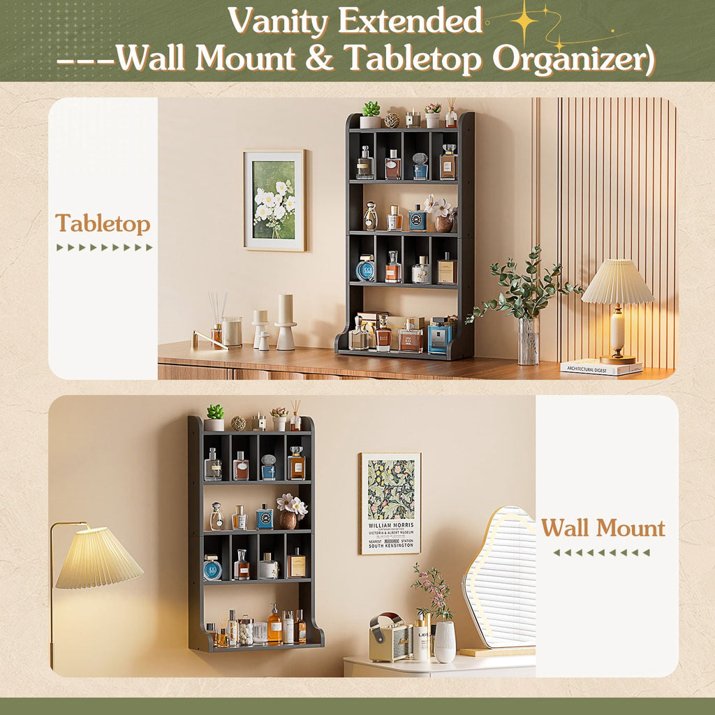 Olakee Wall Mount Perfume Organizer & Large Cologne Display Case, Wood, Black