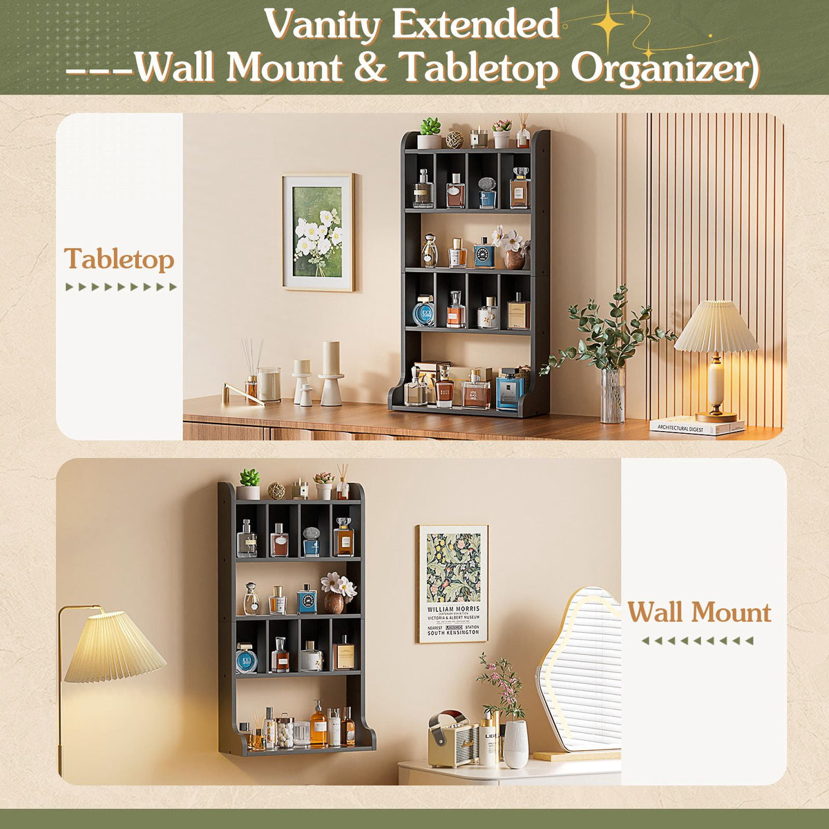 Olakee Wall Mount Perfume Organizer & Large Cologne Display Case, Wood, Black