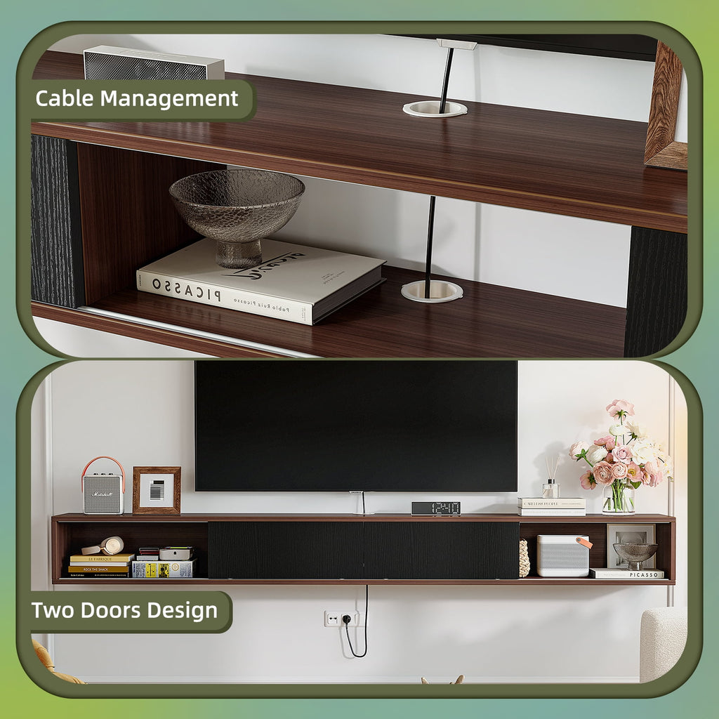​​FloatiCasa 78" Floating TV Stand Wall Mounted Floating TV Shelf for TVs up to 78" Entertainment Center with Sliding Doors & Cable Management