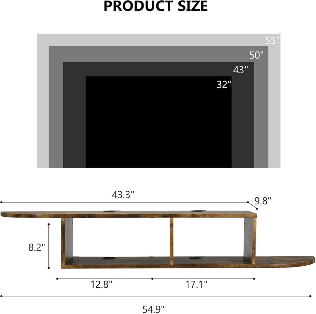 Floating TV Stand, 55" Floating TV Shelf with Storage, Floating Entertainment Center Wall Shelf for Living Room, Floating Shelf for Under TV, Bedroom, Walnu