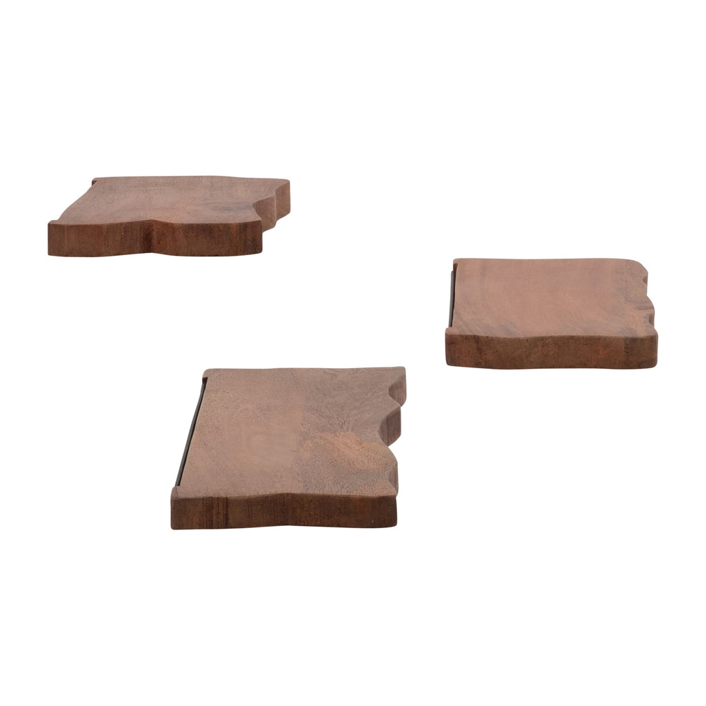 Mango Wood Floating Shelves for Living Room Decor - Modern Wall Display for Entryway - Storage Shelves for Bedroom - Set of 3, 18", Brown
