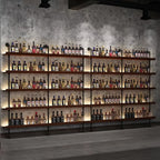 71in Industrial Wall Mounted Wine Rack, 5-Tier Rustic Metal Floating Shelves, Large Capacity Wall Bar Shelves for Liquor Bottles for Home Bar & Dining Room, Walnut(Without Lights,)