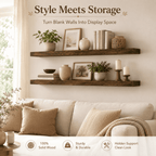 MEHOOM 36" Rustic Solid Wood Floating Shelves for Wall Set of 2, Brown Book Shelves,Wall Shelves for Bathroom,Bedroom,Living Room,Kitchen,Study Room, Kids Room, Farmhouse Decor