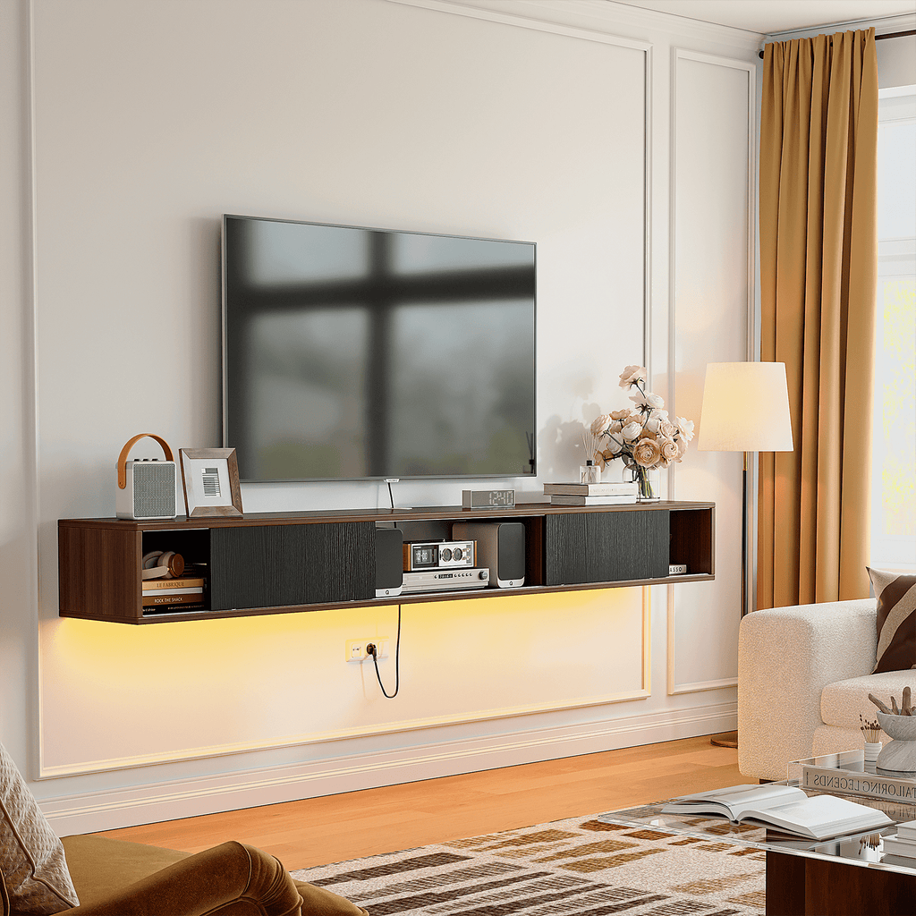 ​​FloatiCasa 78" Floating TV Stand Wall Mounted Floating TV Shelf for TVs up to 78" Entertainment Center with Sliding Doors & Cable Management