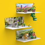 BlissBox 6-pack Floating Shelves, Lego Compatible, Flower Garden Theme, Toy Brick Storage Display, White