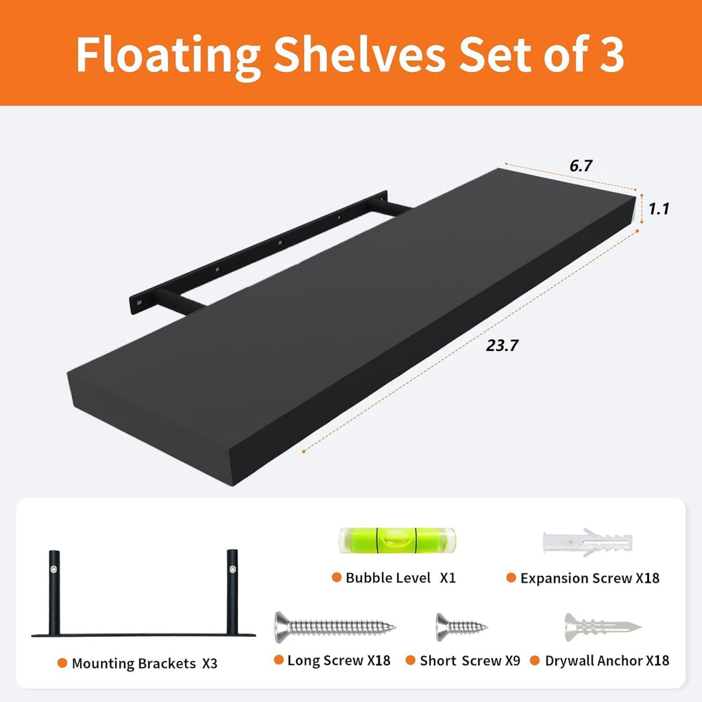Floating Shelves for Wall Set of 3, 36" White Wall Shelves for Home Decor, Frame Display White Floating Shelf for Living Room, Bedroom, Bathroom, Kitchen
