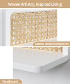 Sumgar Rattan Wall Shelf 16inch Set of 2, Handmade White Floating Shelves Boho Wall Decor, Rustic Wood Cute Wall Mounted Storage Shelves for Living Room Nursery Bedroom