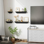 Black Floating Shelves, Solid Wood Storage Wall Shelves Set of 4 Display Ledge Shelves Decor for Bedroom, Living Room, Bathroom, Kitchen - Black