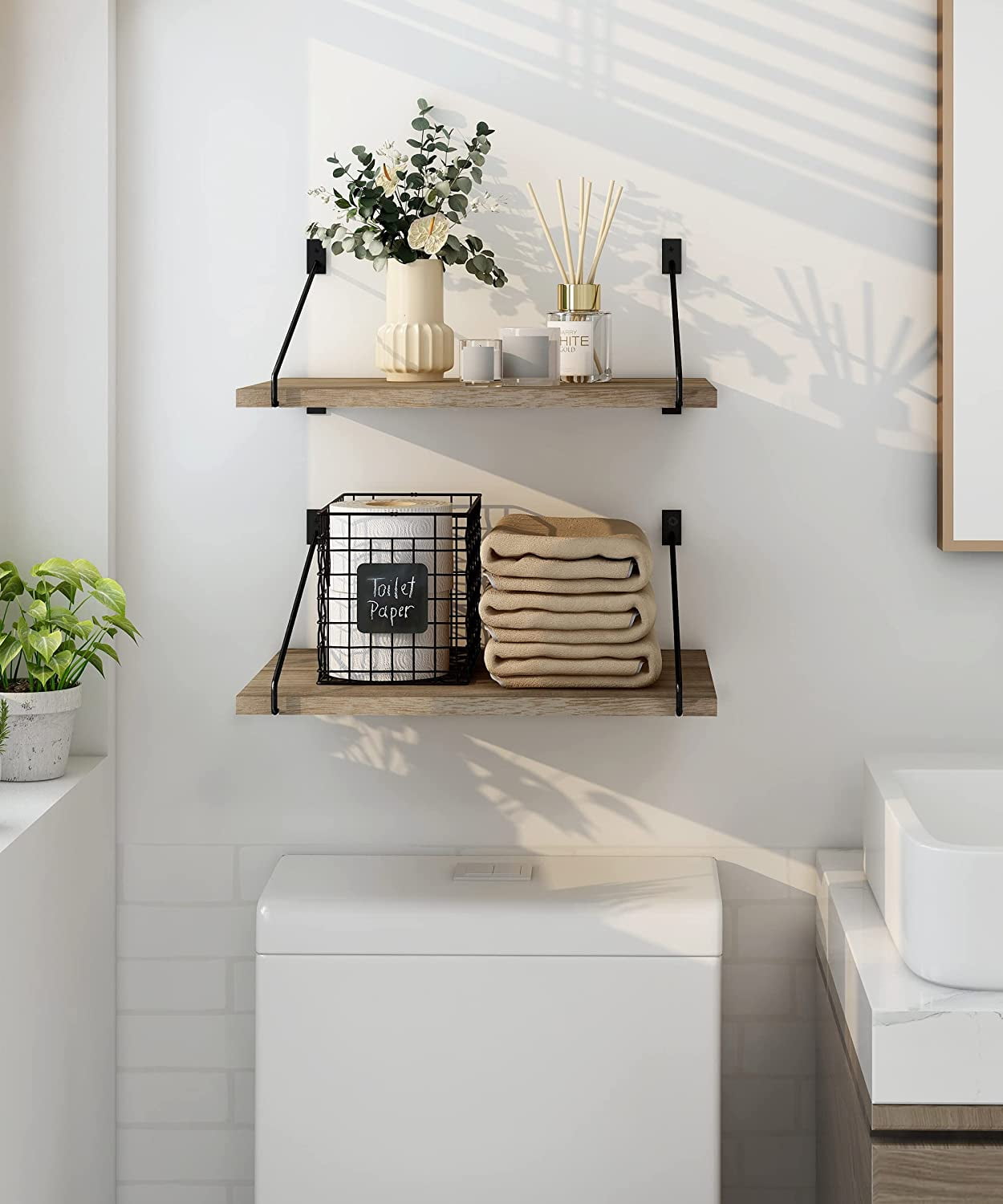 Afuly Deep Floating Shelves  Wall Shelf , Rustic Wood Wall Mounted Shelves 12 inch Large Hanging Shelves for Bathroom, Living Room,  Bedroom, Kitchen, Set of 2