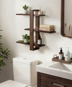 Gronda Walnut Floating Shelves for Living Room Bathroom Bedroom, Mid Century Modern Wood Wall Shelves, 3 Tier Adjustable Plant Wall Shelf, 20 Inch