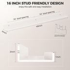48 Inches Invisible Wall Floating Bookshelf for Kids and Nursery, Clear Acrylic Shelves for Figures, 16 Inch Stud Spacing Long Large Picture Ledge Shelf for Photo Frames, 2 Pack (5MM Thick)