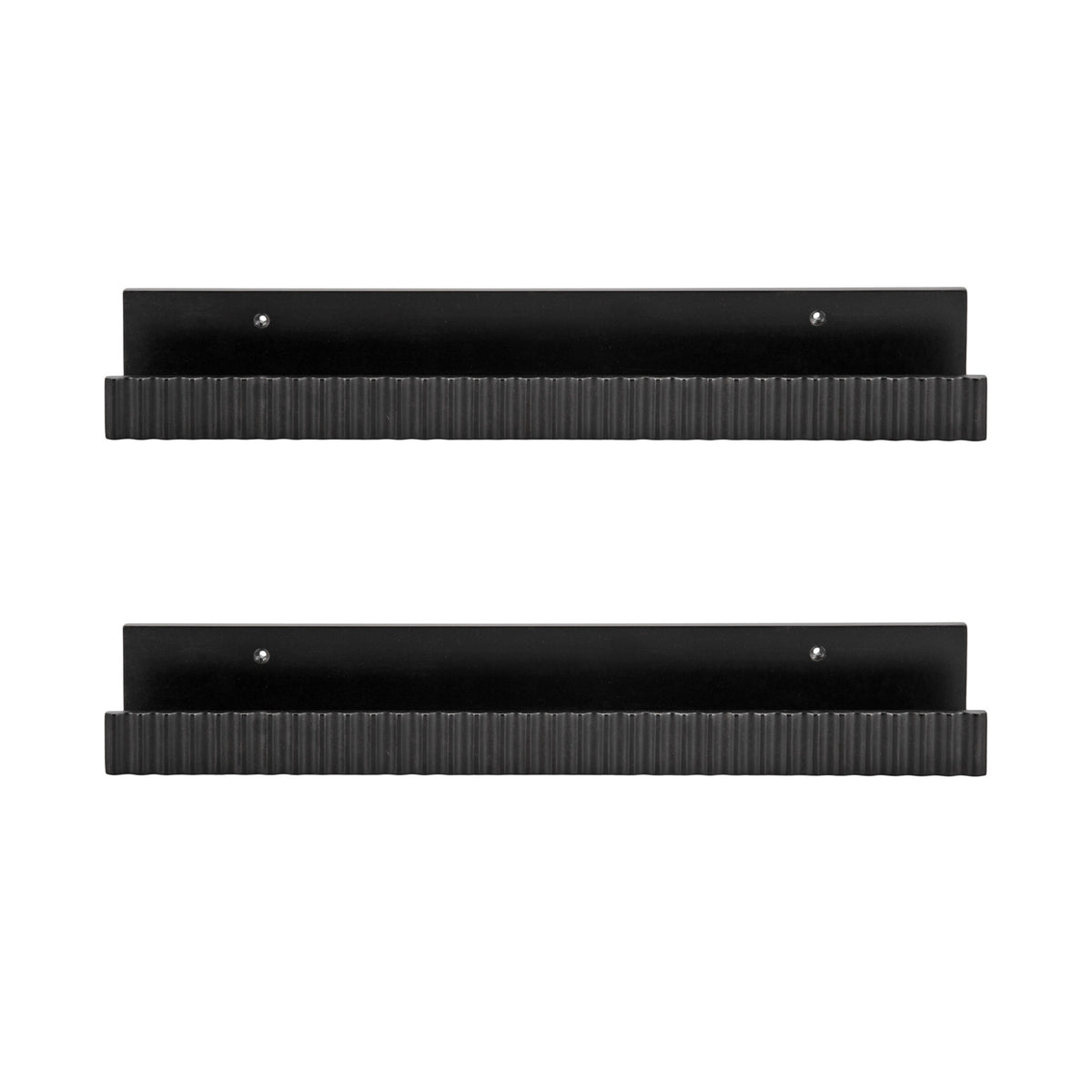 Kate and Laurel Furrow Modern Wood Photo Display Ledges, Set of 2, 24 Inches, Black, Scalloped Floating Picture Ledge Shelf Set with Lip for Use as Dorm Book Shelves or Gallery Wall Decor