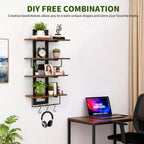 2 Pack 2 Tier Floating Wall Shelves, Rustic Wood Wall Mount Storage Organizer, Decorative Wall Display Rack for Bedroom Living Room Bathroom