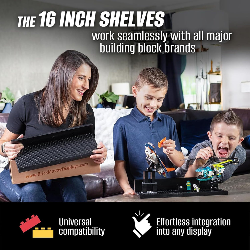 BrickMaster Displays 16 x 16-Inch 1-Tier Floating Shelves - Lego Display Shelf, Black 2-Pack