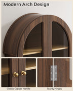 EYYTHUNG Modern Arched Wall Cabinet, Farmhouse Bathroom Storage Cabinet Large Medicine Cupboard with Adjustable Shelf, Brown Oak