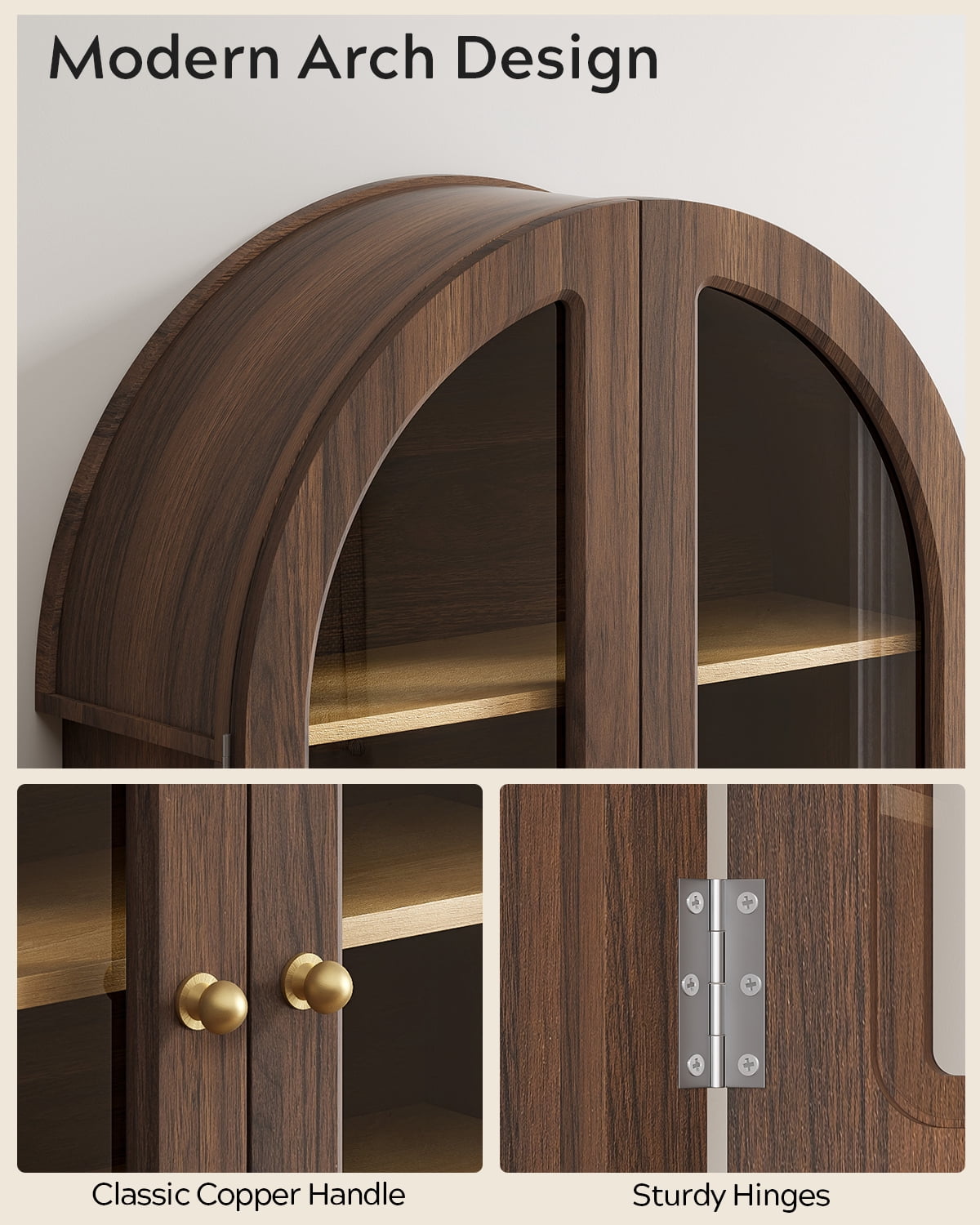 EYYTHUNG Modern Arched Wall Cabinet, Farmhouse Bathroom Storage Cabinet Large Medicine Cupboard with Adjustable Shelf, Brown Oak