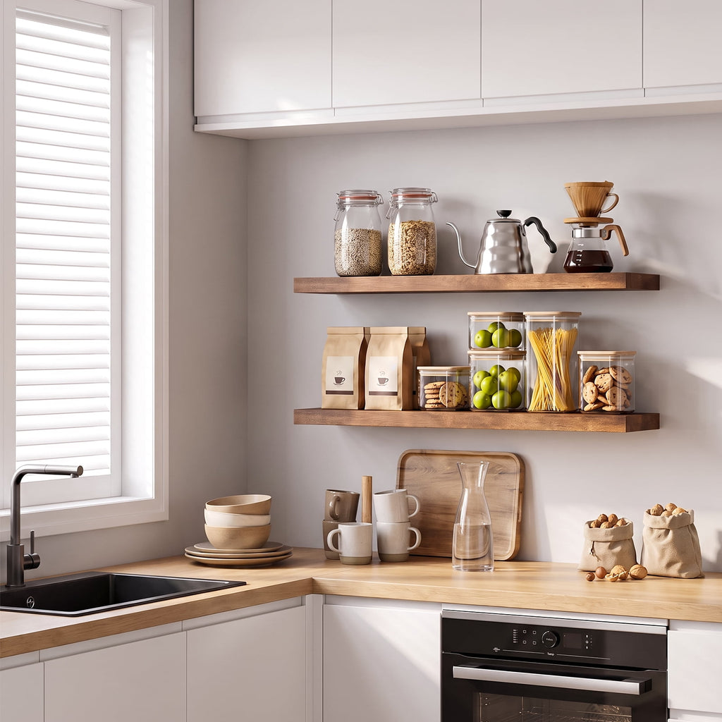 Fairy 4pcs Floating Shelves for Wall, 22.5in Bathroom Kitchen Shelves for Farmhouse Decor, Rustic Brown