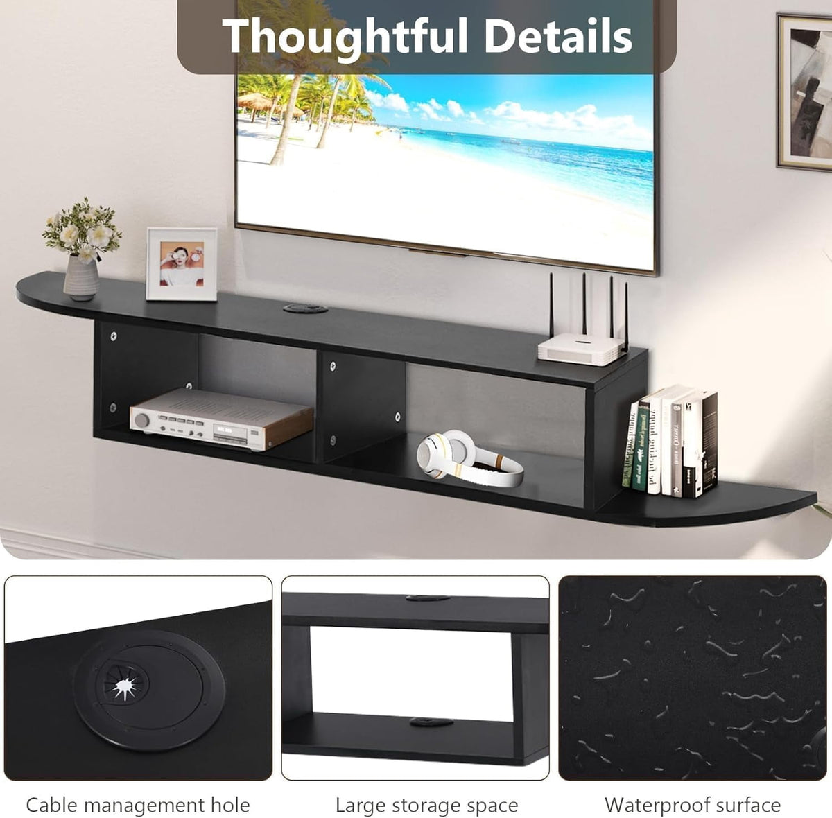 Floating TV Stand, 55" Floating TV Shelf with Storage, Floating Entertainment Center Wall Shelf for Living Room, Floating Shelf for Under TV, Bedroom, Walnu