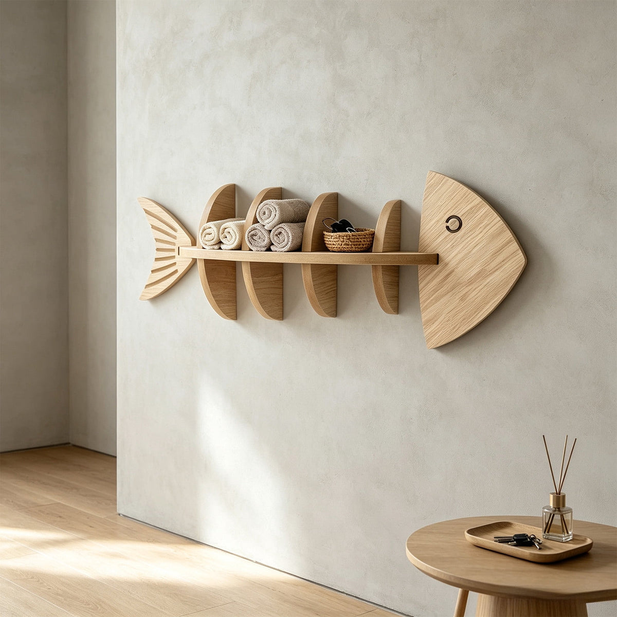 Novelty Wall Shelf Wooden Fish Skeleton Display Rack for Living Room Bedroom Bathroom Beach Coastal Home Decor by PALIFEUR