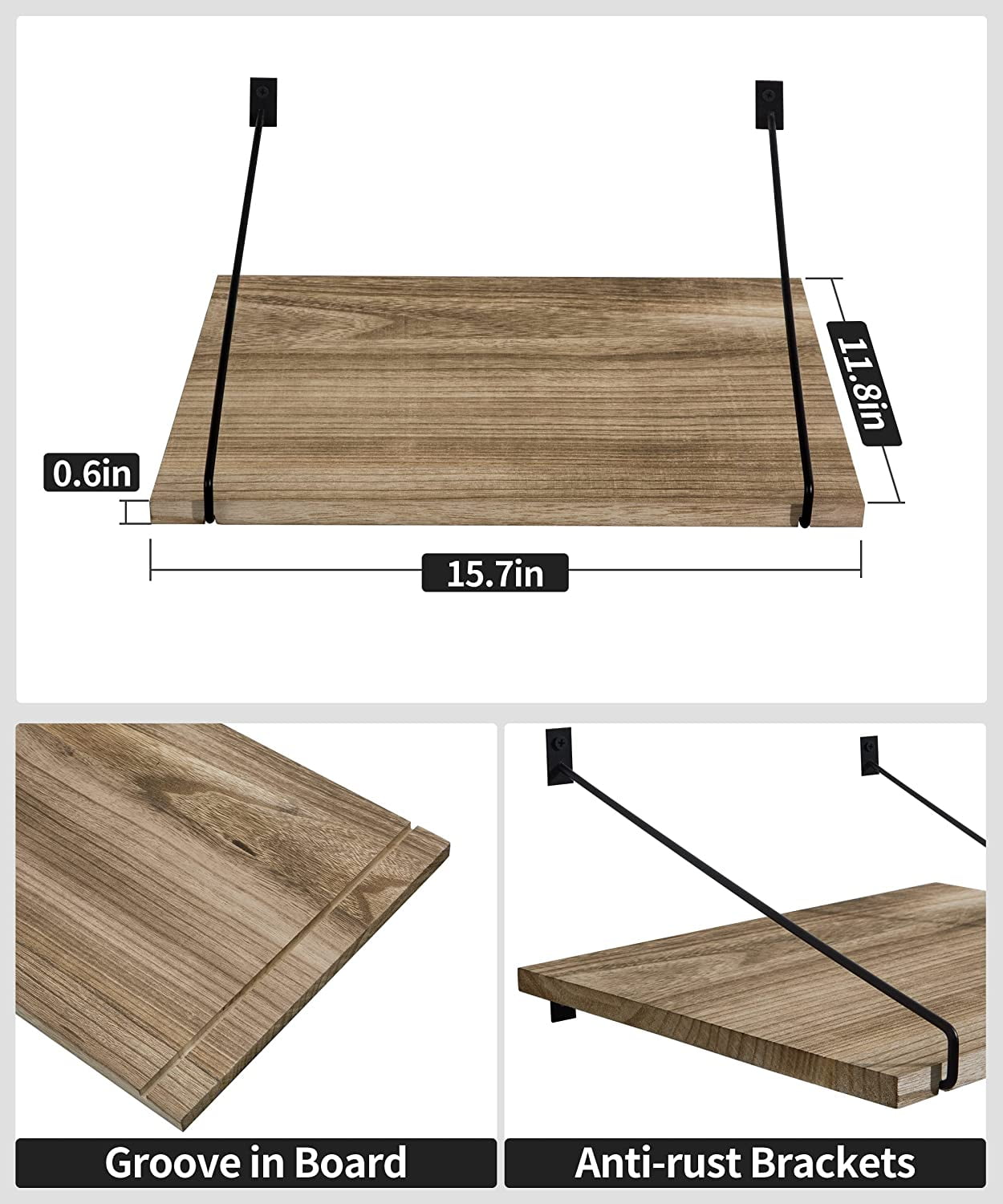 Afuly Deep Floating Shelves  Wall Shelf , Rustic Wood Wall Mounted Shelves 12 inch Large Hanging Shelves for Bathroom, Living Room,  Bedroom, Kitchen, Set of 2