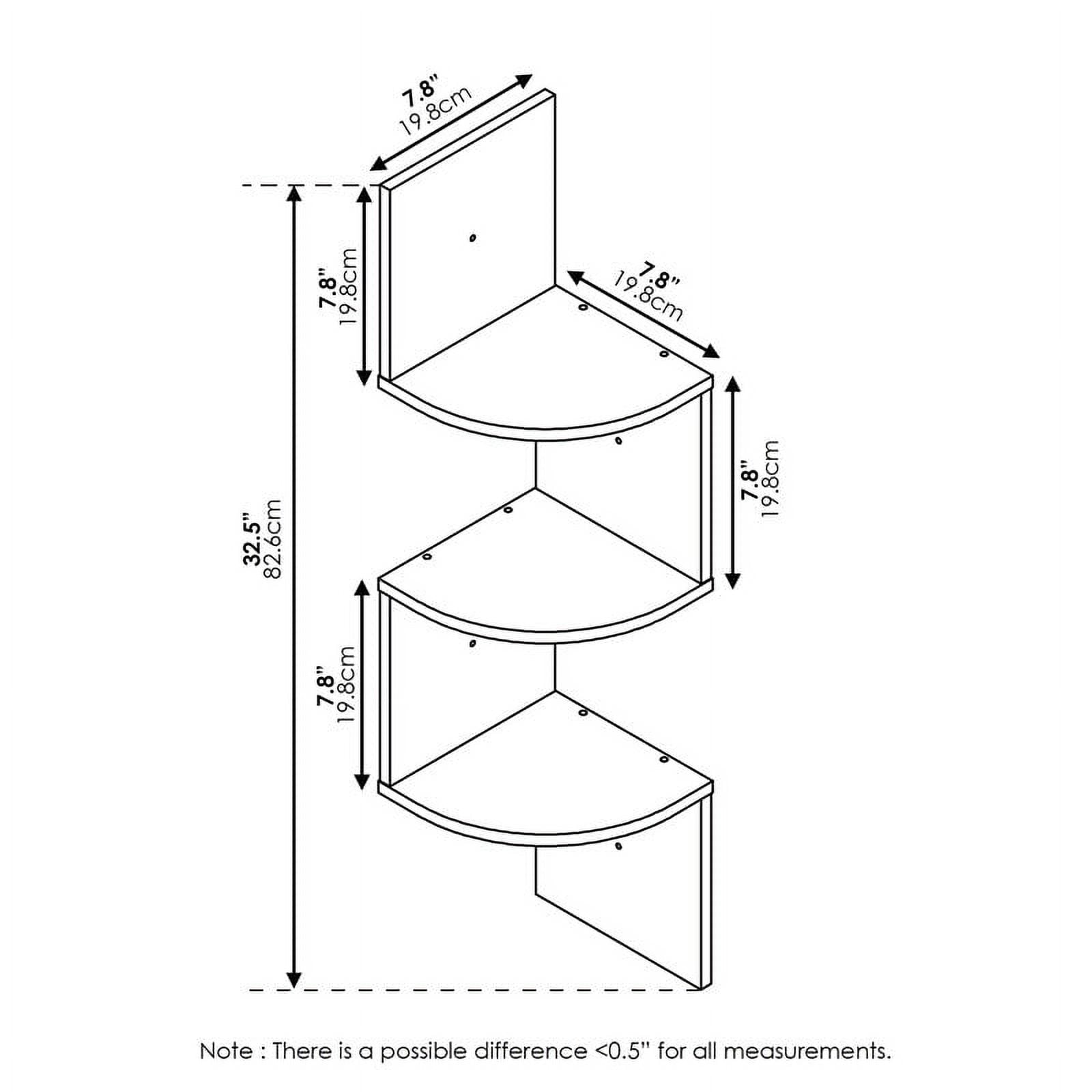 Furinno 3 Tier Wall Mount Floating Corner Radial Shelf, Set of 2