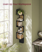 VASAGLE 5-Tier Corner Shelf, Wall Mounted Floating Shelf, Zigzag Corner Shelf Unit, PVC Rattan Sides, Space-Saving, for Kitchen, Living Room, Bedroom, Boho Style, Ash Black