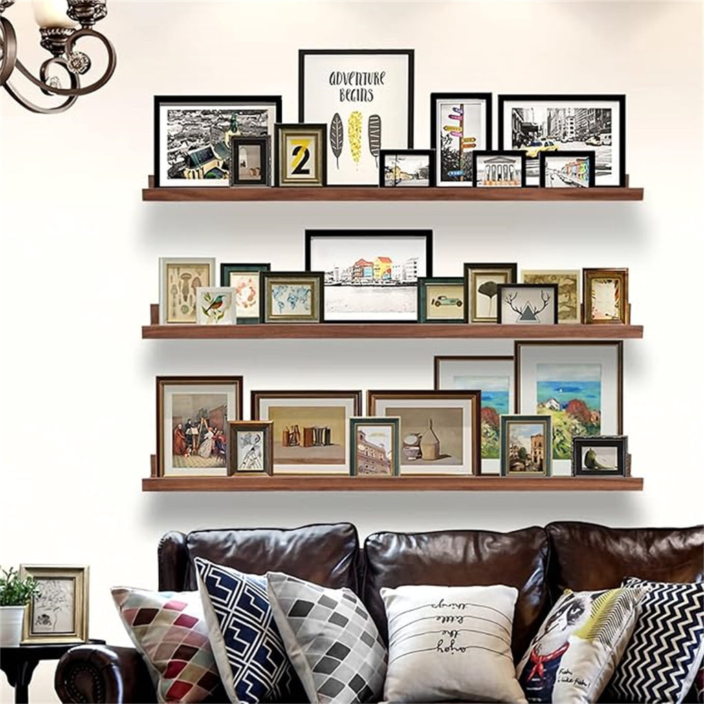 48 Inch Long Floating Shelves Wall Mounted Light Walnut Narrow Photo Picture Ledge Shelves Set of 3 Nursery Book Shelves Photo Frames Display Shelves Kitchen Spice Rack